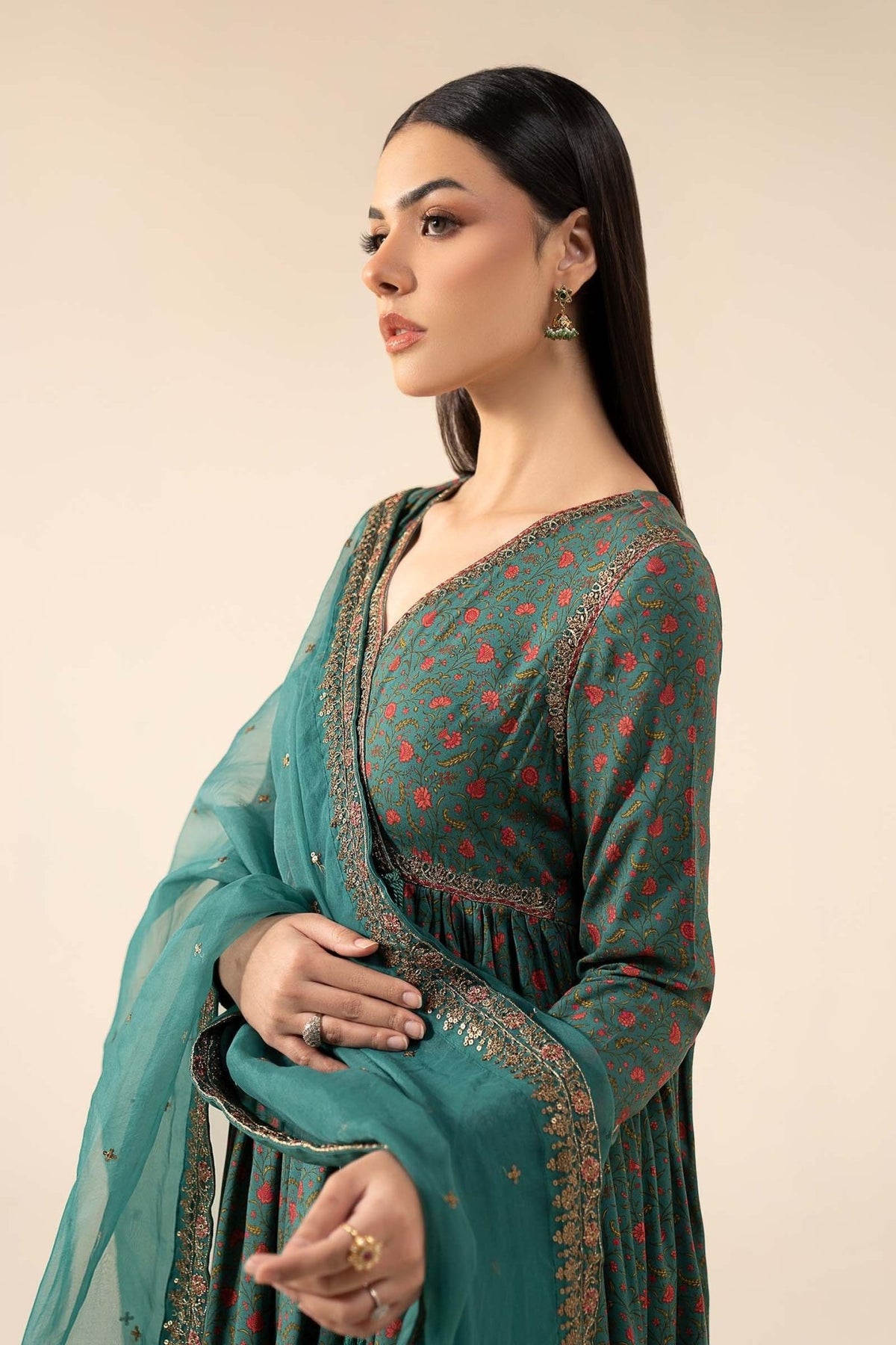 Maria B | RTW | 3 Piece Embroidered Linen Suit-Brand:Maria B-Type:Luxury Pret-Green - House of Maryam- Buy in UK, USA