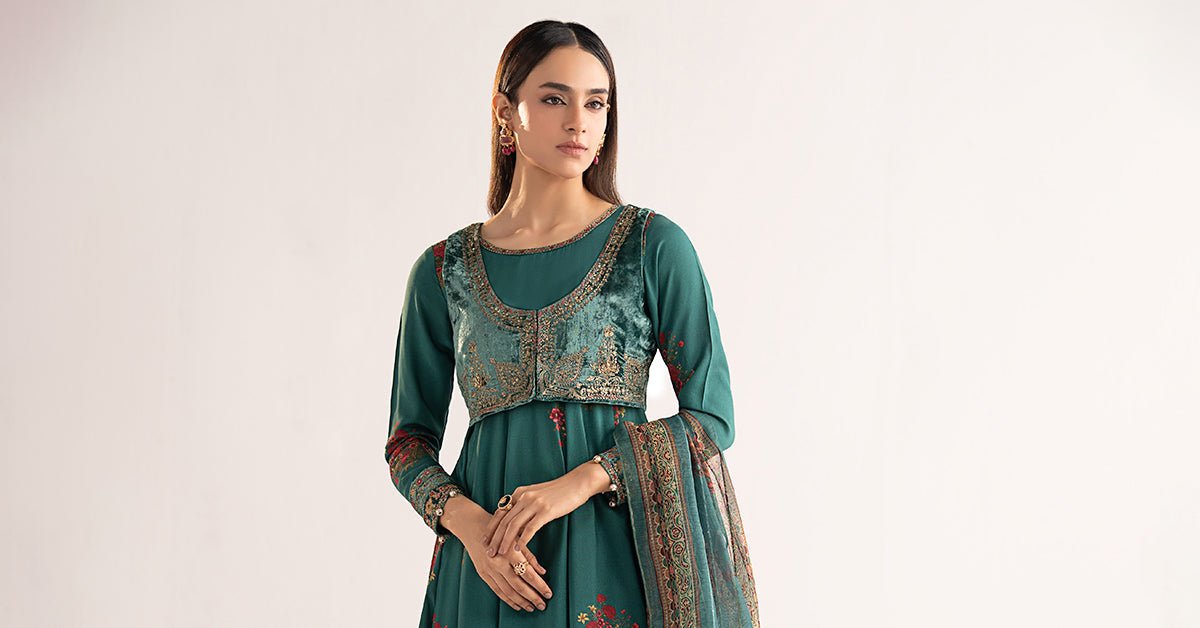 Maria B | RTW | 3 Piece Embroidered Linen Suit-Brand:Maria B-Type:Luxury Pret-Green - House of Maryam- Buy in UK, USA