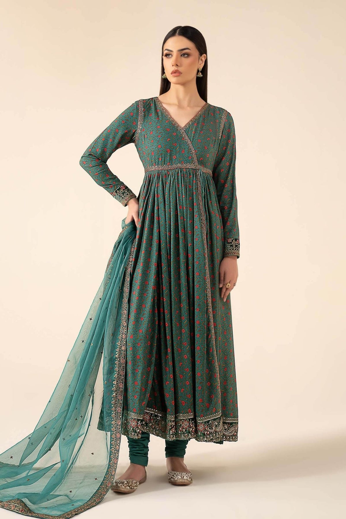 Maria B | RTW | 3 Piece Embroidered Linen Suit-Brand:Maria B-Type:Luxury Pret-Green - House of Maryam- Buy in UK, USA