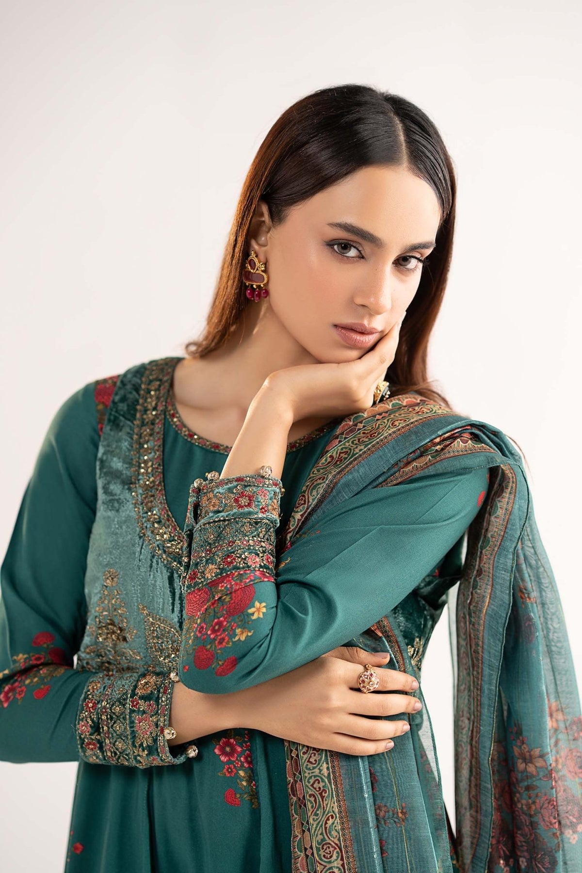 Maria B | RTW | 3 Piece Embroidered Linen Suit-Brand:Maria B-Type:Luxury Pret-Green - House of Maryam- Buy in UK, USA