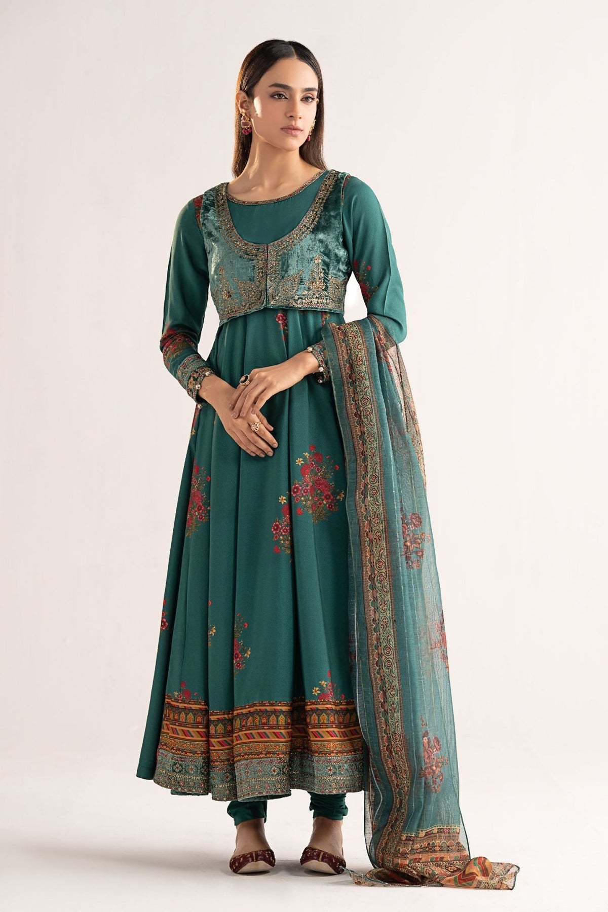 Maria B | RTW | 3 Piece Embroidered Linen Suit-Brand:Maria B-Type:Luxury Pret-Green - House of Maryam- Buy in UK, USA