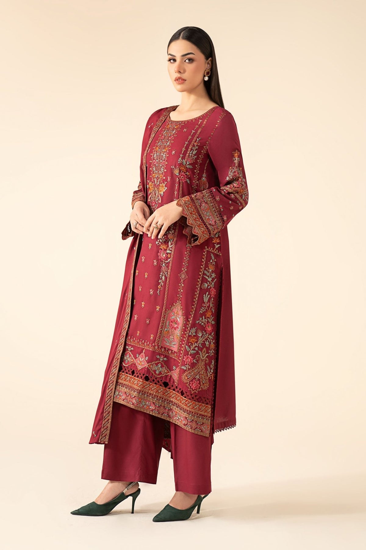 Maria B | RTW | 3 Piece Embroidered Linen Suit-Brand:Maria B-Type:Luxury Pret-Pink - House of Maryam- Buy in UK, USA