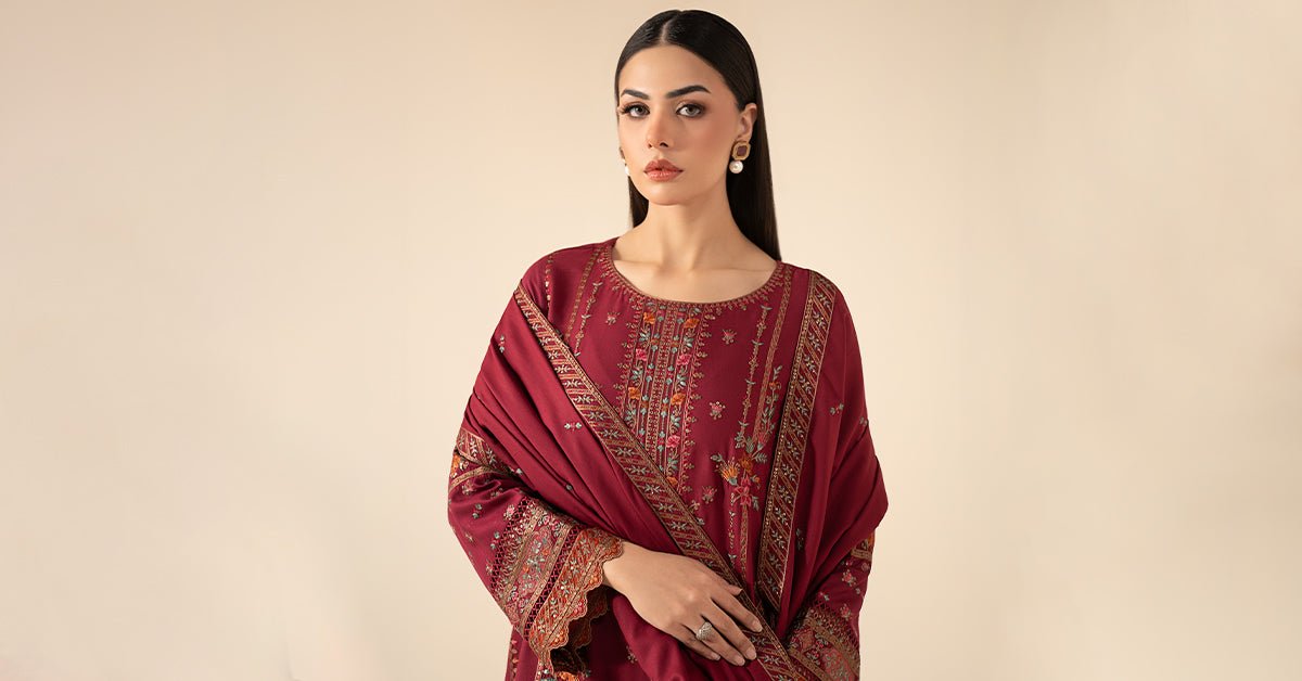 Maria B | RTW | 3 Piece Embroidered Linen Suit-Brand:Maria B-Type:Luxury Pret-Pink - House of Maryam- Buy in UK, USA