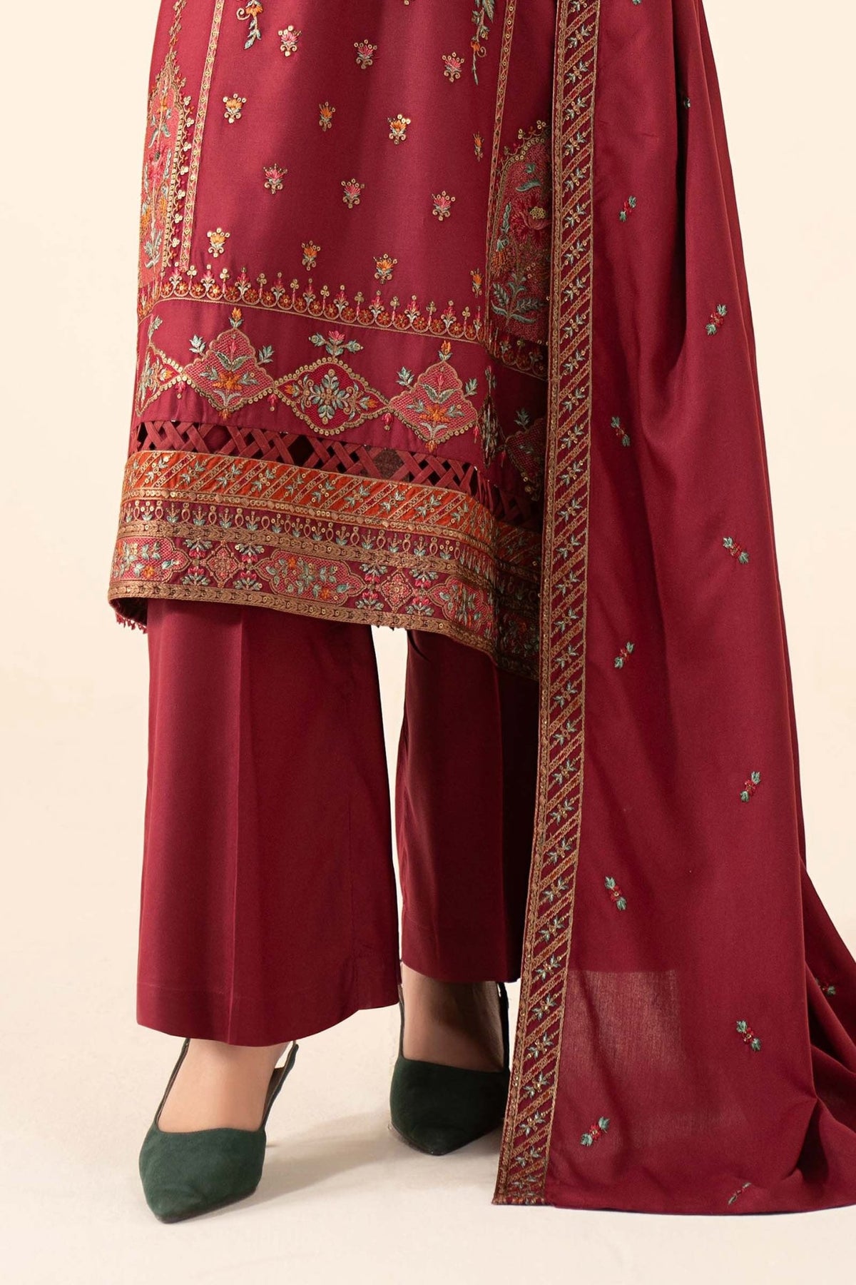 Maria B | RTW | 3 Piece Embroidered Linen Suit-Brand:Maria B-Type:Luxury Pret-Pink - House of Maryam- Buy in UK, USA