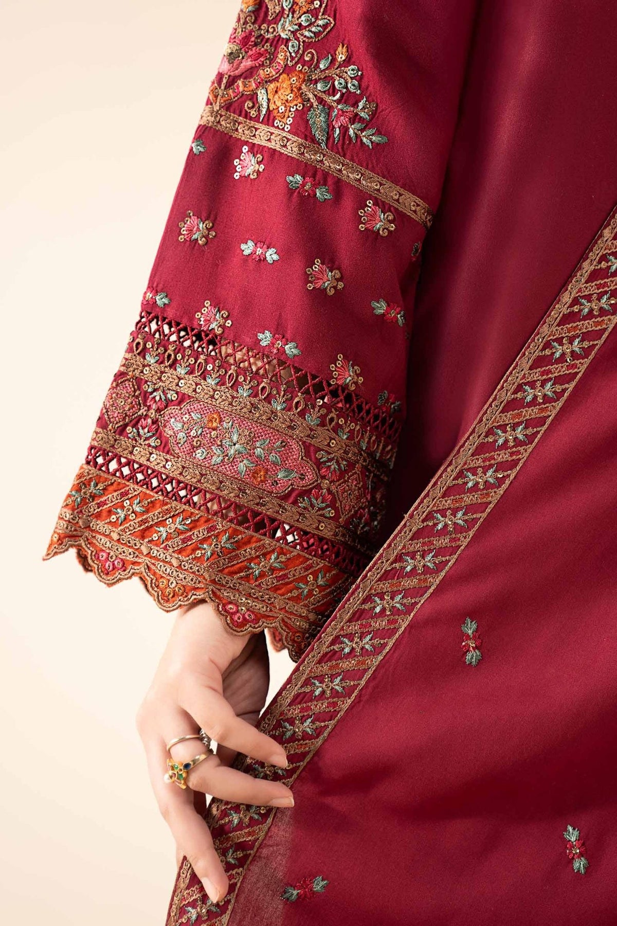 Maria B | RTW | 3 Piece Embroidered Linen Suit-Brand:Maria B-Type:Luxury Pret-Pink - House of Maryam- Buy in UK, USA