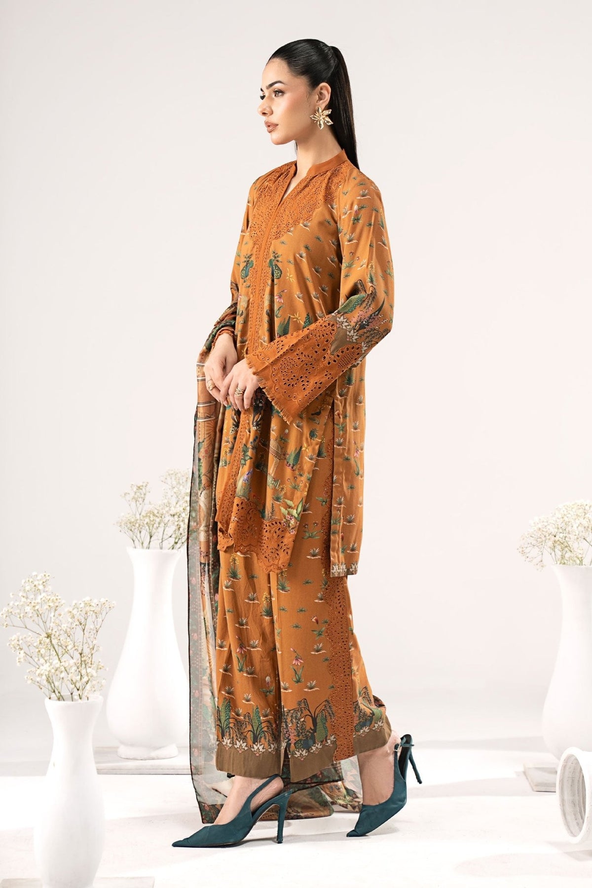 Maria B | RTW | 3 Piece Embroidered Linen Suit-Brand:Maria B-Type:Luxury Pret-Yellow - House of Maryam- Buy in UK, USA