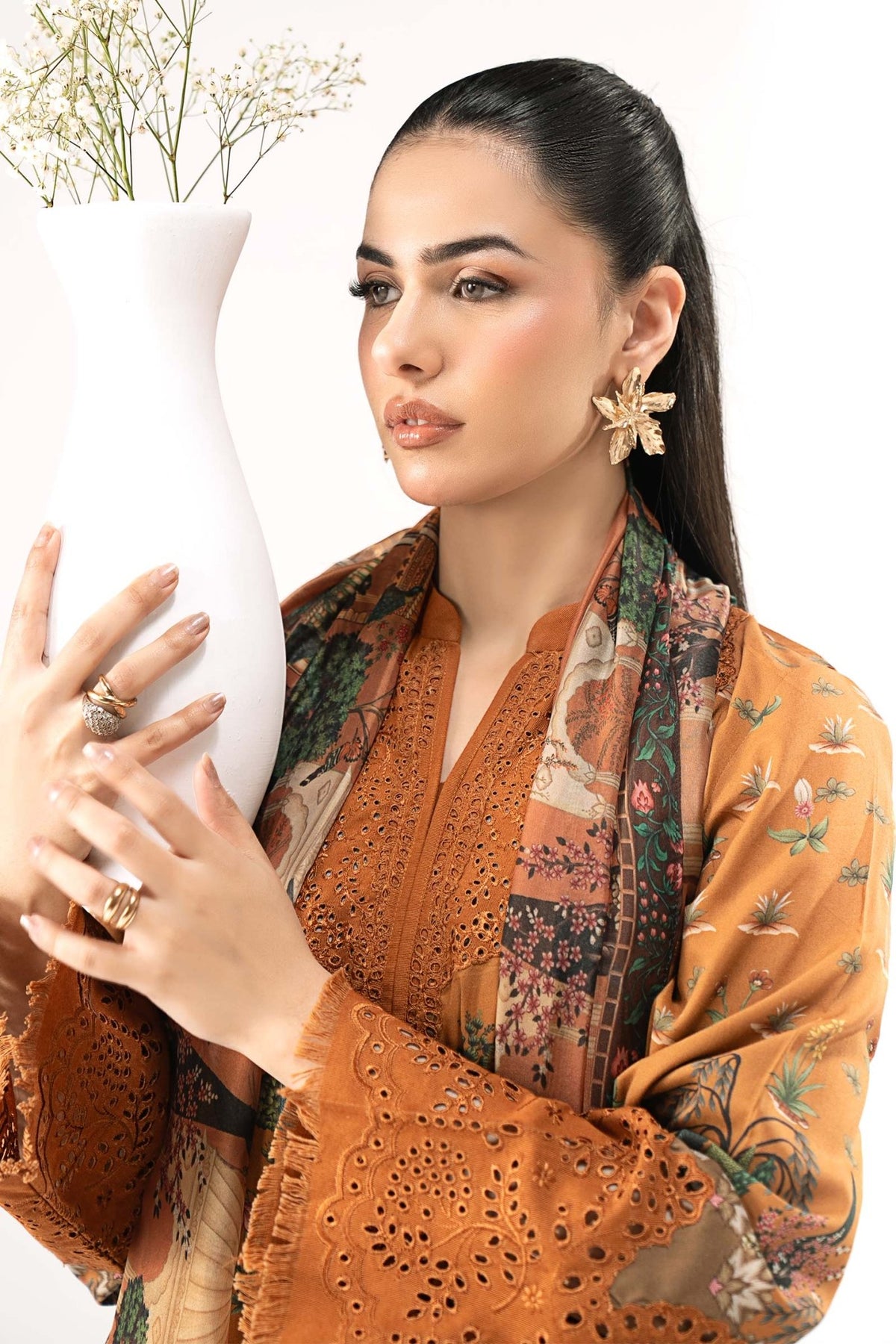 Maria B | RTW | 3 Piece Embroidered Linen Suit-Brand:Maria B-Type:Luxury Pret-Yellow - House of Maryam- Buy in UK, USA