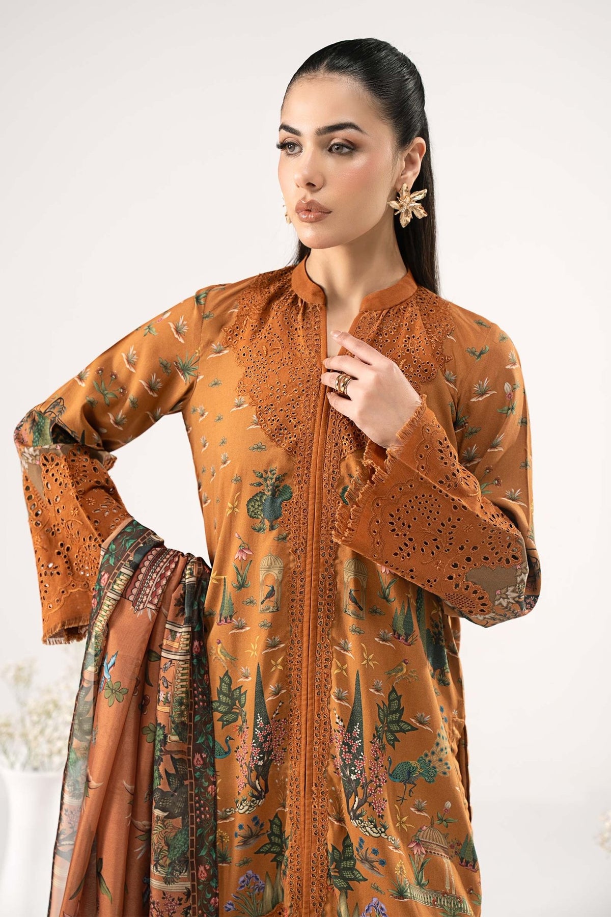 Maria B | RTW | 3 Piece Embroidered Linen Suit-Brand:Maria B-Type:Luxury Pret-Yellow - House of Maryam- Buy in UK, USA