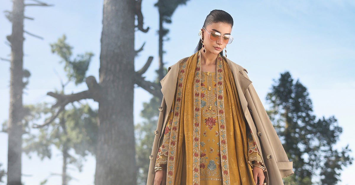 Maria B | RTW | 3 Piece Embroidered Linen Suit-Brand:Maria B-Type:Luxury Pret-Yellow - House of Maryam- Buy in UK, USA
