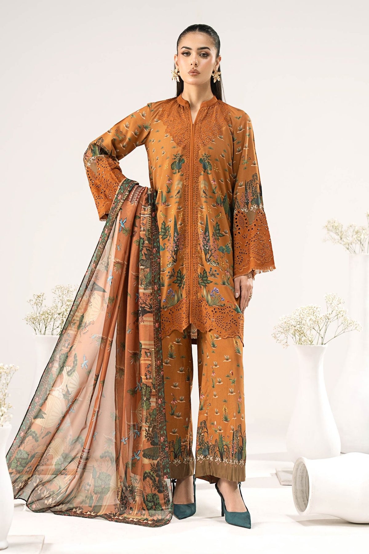Maria B | RTW | 3 Piece Embroidered Linen Suit-Brand:Maria B-Type:Luxury Pret-Yellow - House of Maryam- Buy in UK, USA