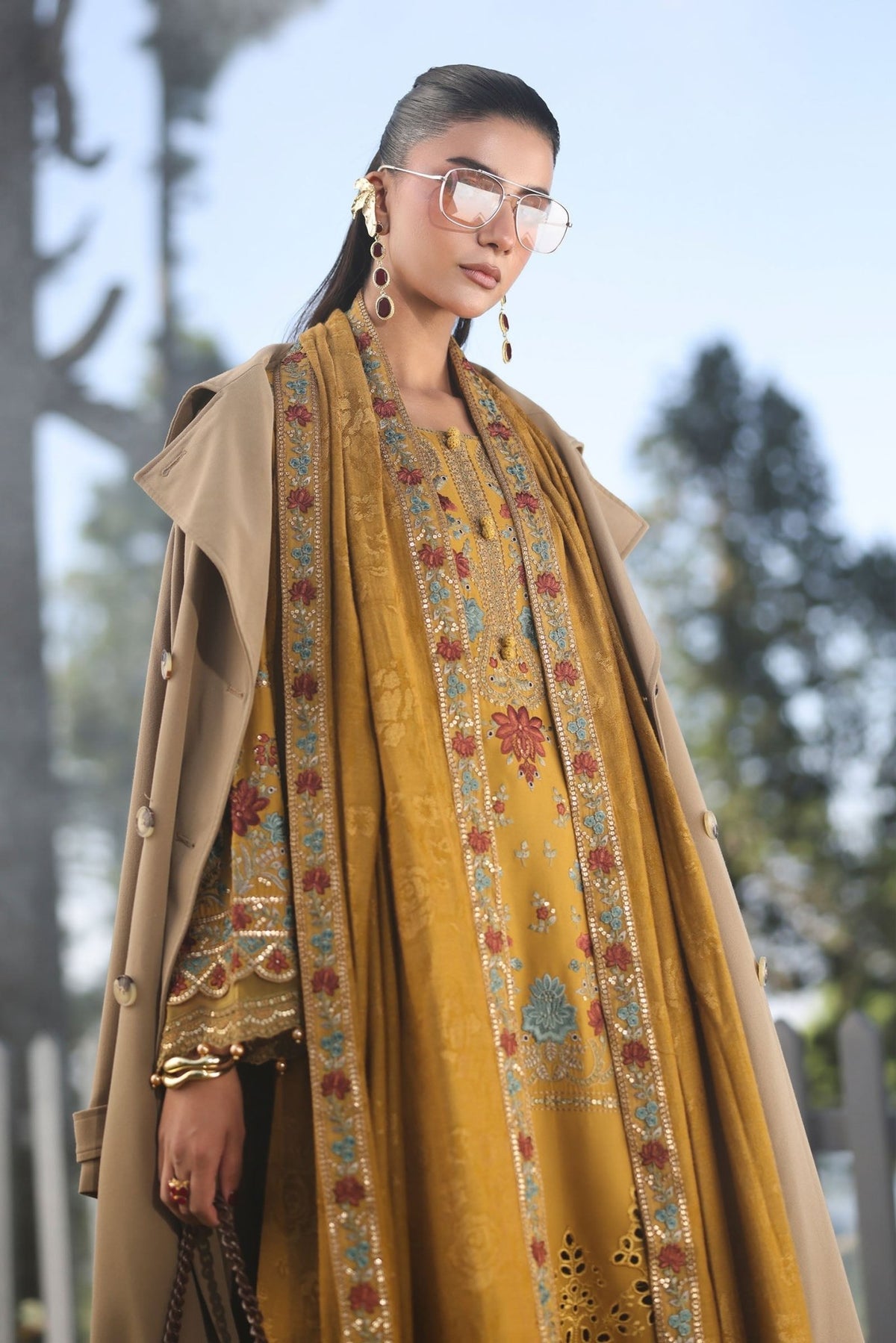 Maria B | RTW | 3 Piece Embroidered Linen Suit-Brand:Maria B-Type:Luxury Pret-Yellow - House of Maryam- Buy in UK, USA