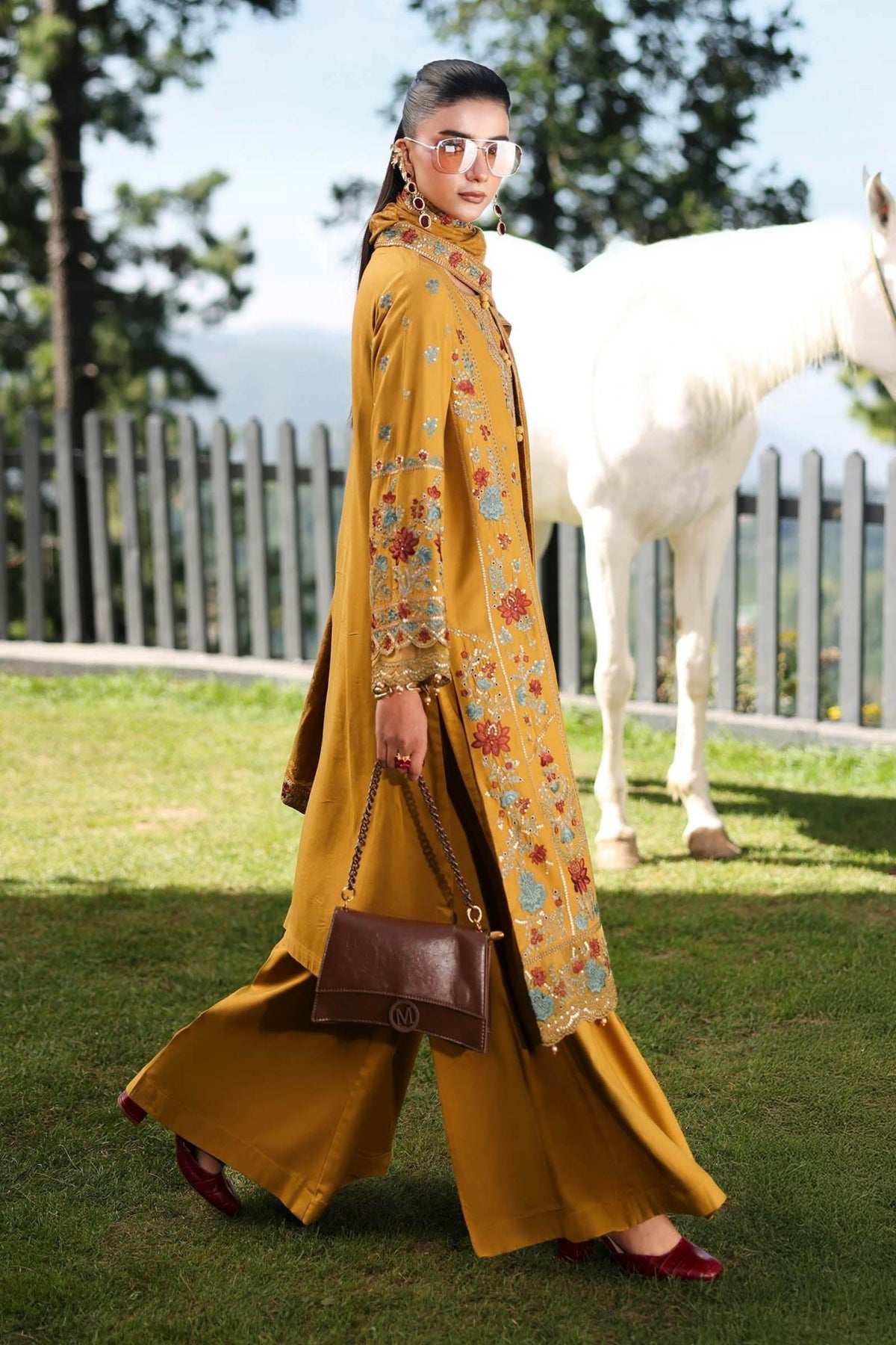 Maria B | RTW | 3 Piece Embroidered Linen Suit-Brand:Maria B-Type:Luxury Pret-Yellow - House of Maryam- Buy in UK, USA