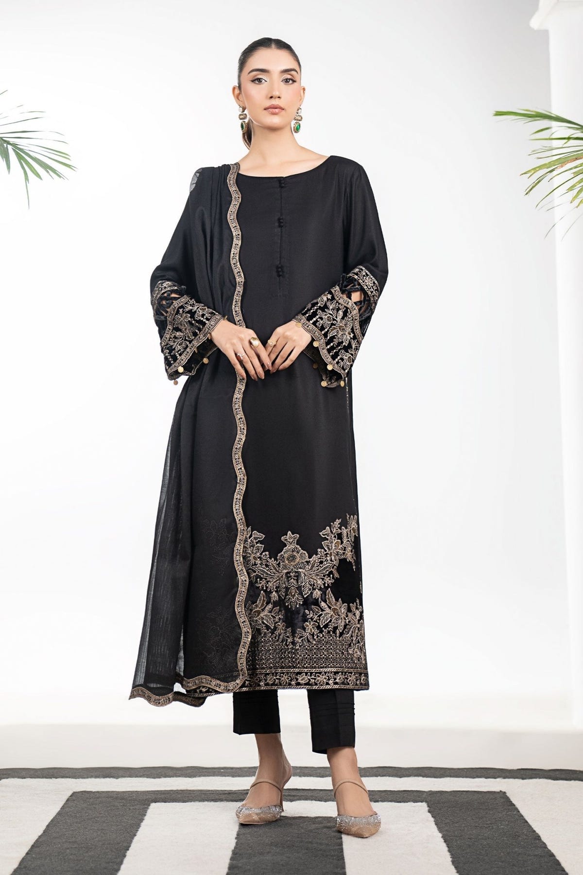 Maria B | RTW | 3 Piece Embroidered Marina Suit-Brand:Maria B-Type:Luxury Pret-Black - House of Maryam- Buy in UK, USA