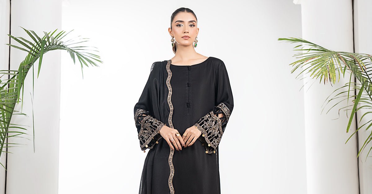 Maria B | RTW | 3 Piece Embroidered Marina Suit-Brand:Maria B-Type:Luxury Pret-Black - House of Maryam- Buy in UK, USA