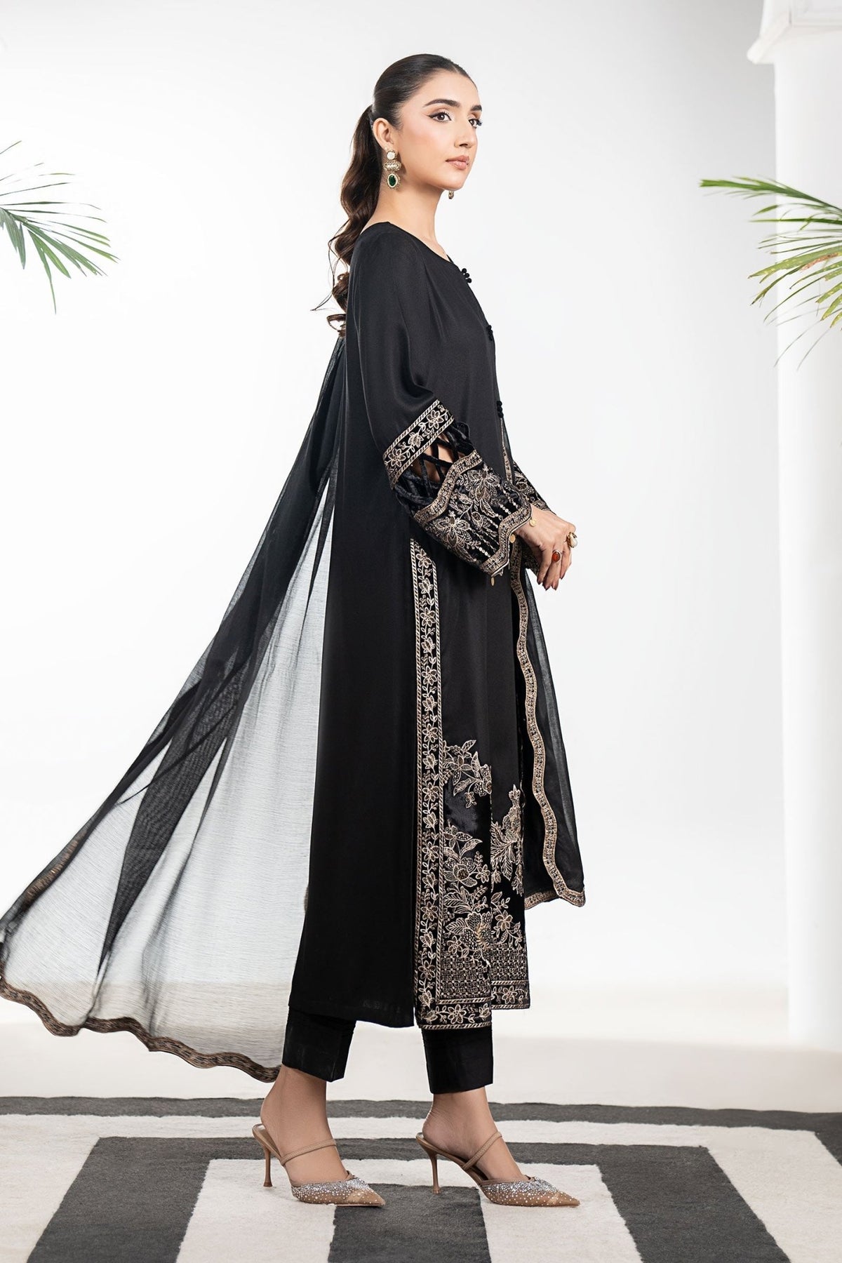 Maria B | RTW | 3 Piece Embroidered Marina Suit-Brand:Maria B-Type:Luxury Pret-Black - House of Maryam- Buy in UK, USA