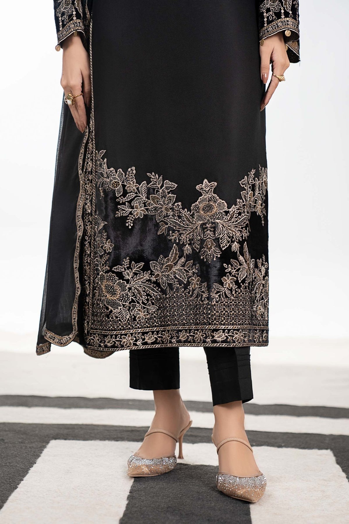 Maria B | RTW | 3 Piece Embroidered Marina Suit-Brand:Maria B-Type:Luxury Pret-Black - House of Maryam- Buy in UK, USA