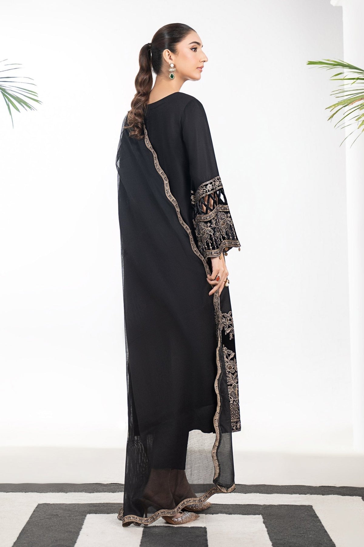 Maria B | RTW | 3 Piece Embroidered Marina Suit-Brand:Maria B-Type:Luxury Pret-Black - House of Maryam- Buy in UK, USA