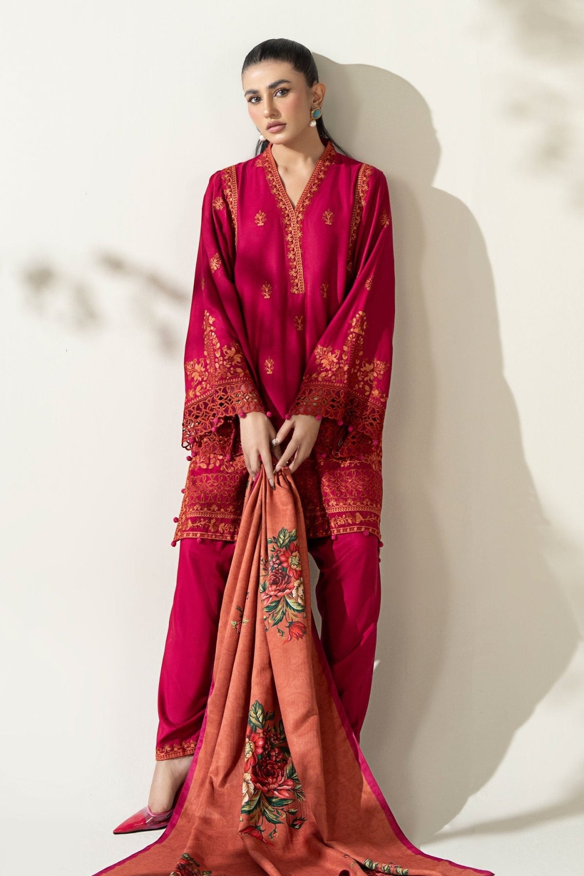 Maria B | RTW | 3 Piece Embroidered Marina Suit-Brand:Maria B-Type:Luxury Pret-Pink - House of Maryam- Buy in UK, USA