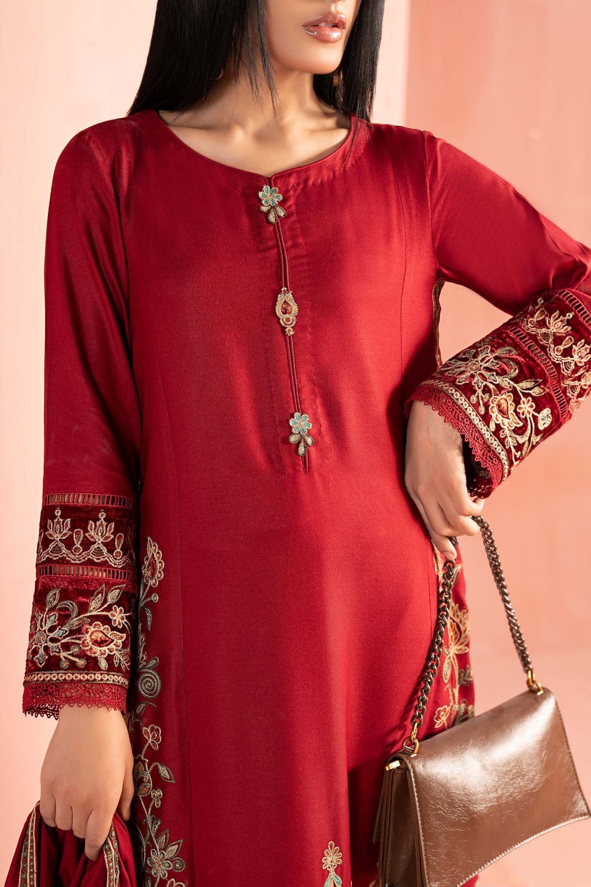 Maria B | RTW | 3 Piece Embroidered Marina Suit-Brand:Maria B-Type:Luxury Pret-Red - House of Maryam- Buy in UK, USA