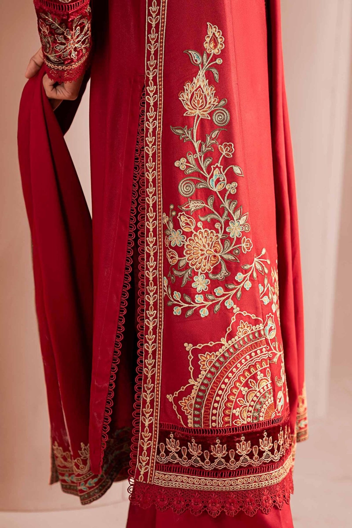 Maria B | RTW | 3 Piece Embroidered Marina Suit-Brand:Maria B-Type:Luxury Pret-Red - House of Maryam- Buy in UK, USA