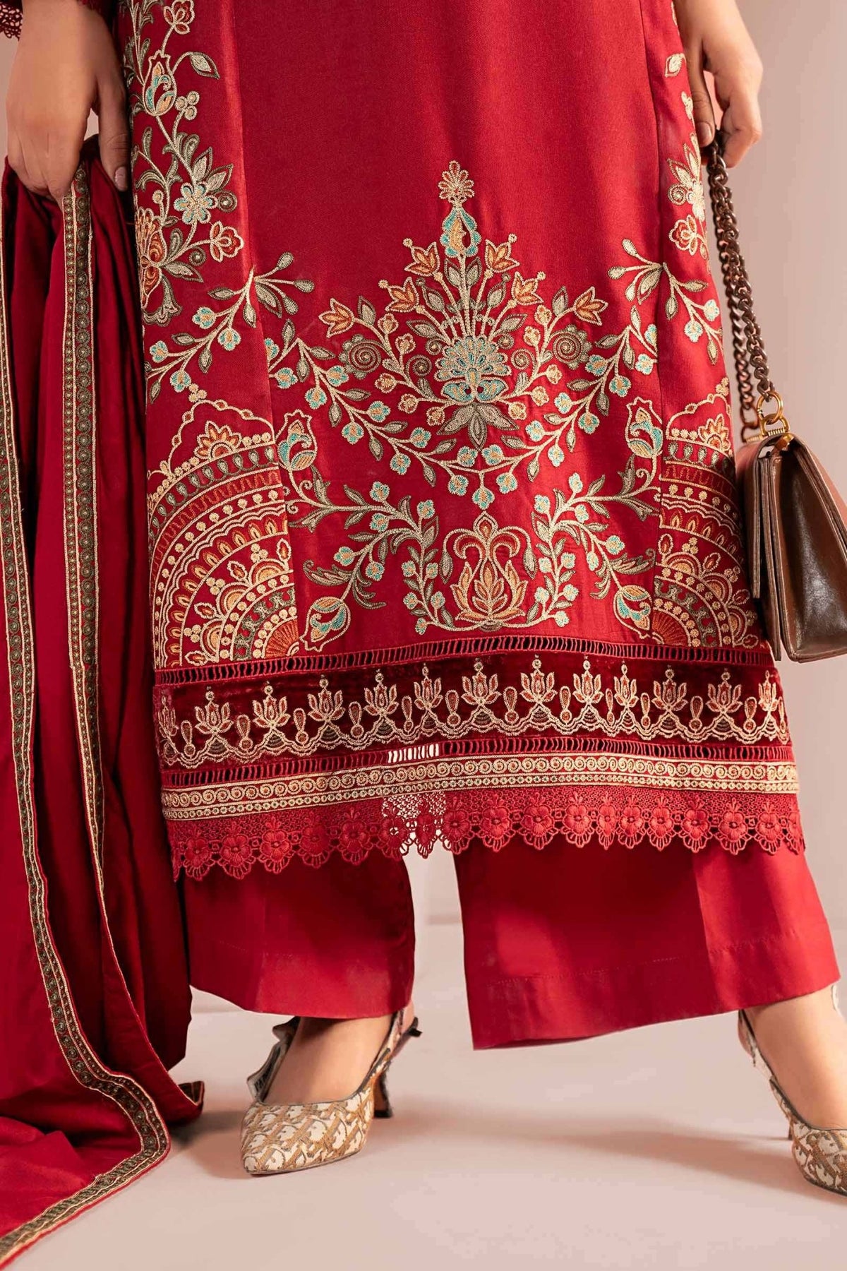 Maria B | RTW | 3 Piece Embroidered Marina Suit-Brand:Maria B-Type:Luxury Pret-Red - House of Maryam- Buy in UK, USA