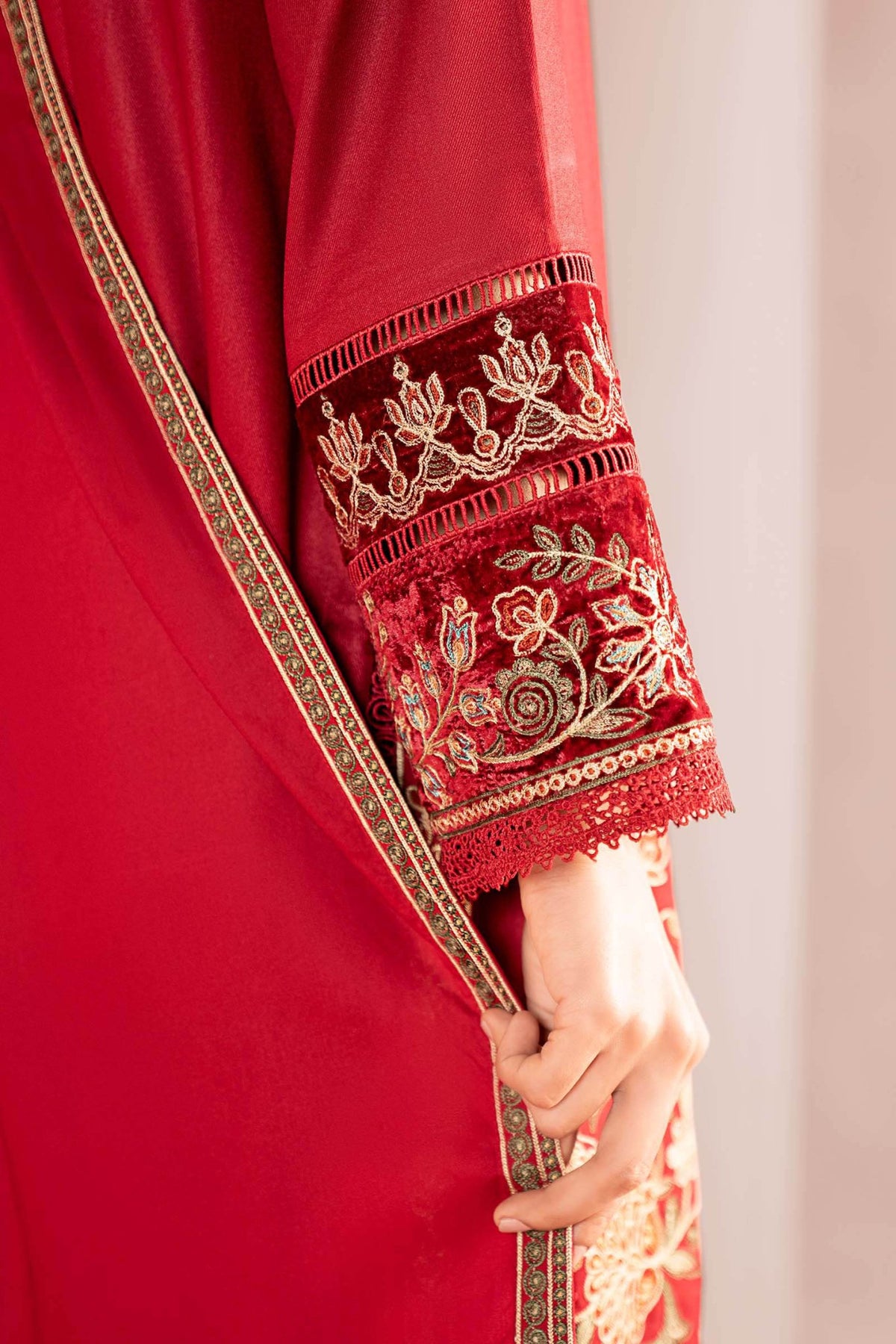 Maria B | RTW | 3 Piece Embroidered Marina Suit-Brand:Maria B-Type:Luxury Pret-Red - House of Maryam- Buy in UK, USA