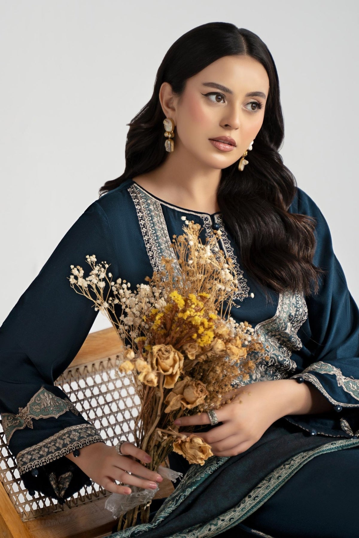 Maria B | RTW | 3 Piece Embroidered Marina Twill Suit-Brand:Maria B-Type:Luxury Pret-Blue - House of Maryam- Buy in UK, USA