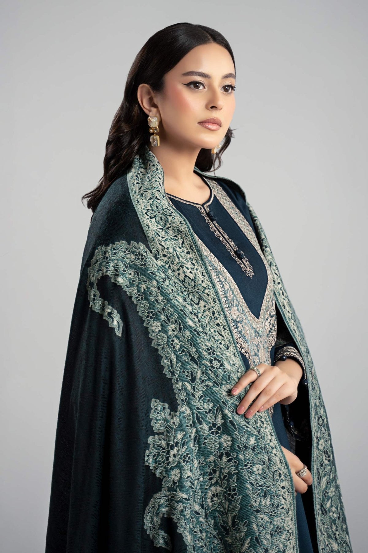 Maria B | RTW | 3 Piece Embroidered Marina Twill Suit-Brand:Maria B-Type:Luxury Pret-Blue - House of Maryam- Buy in UK, USA