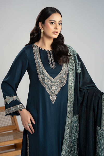 Maria B | RTW | 3 Piece Embroidered Marina Twill Suit-Brand:Maria B-Type:Luxury Pret-Blue - House of Maryam- Buy in UK, USA