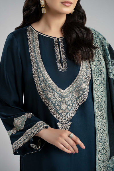 Maria B | RTW | 3 Piece Embroidered Marina Twill Suit-Brand:Maria B-Type:Luxury Pret-Blue - House of Maryam- Buy in UK, USA