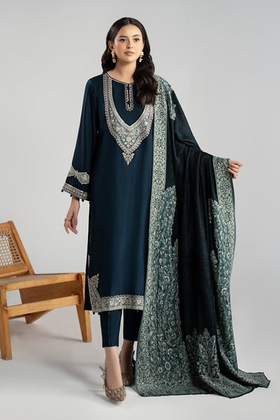 Maria B | RTW | 3 Piece Embroidered Marina Twill Suit-Brand:Maria B-Type:Luxury Pret-Blue - House of Maryam- Buy in UK, USA