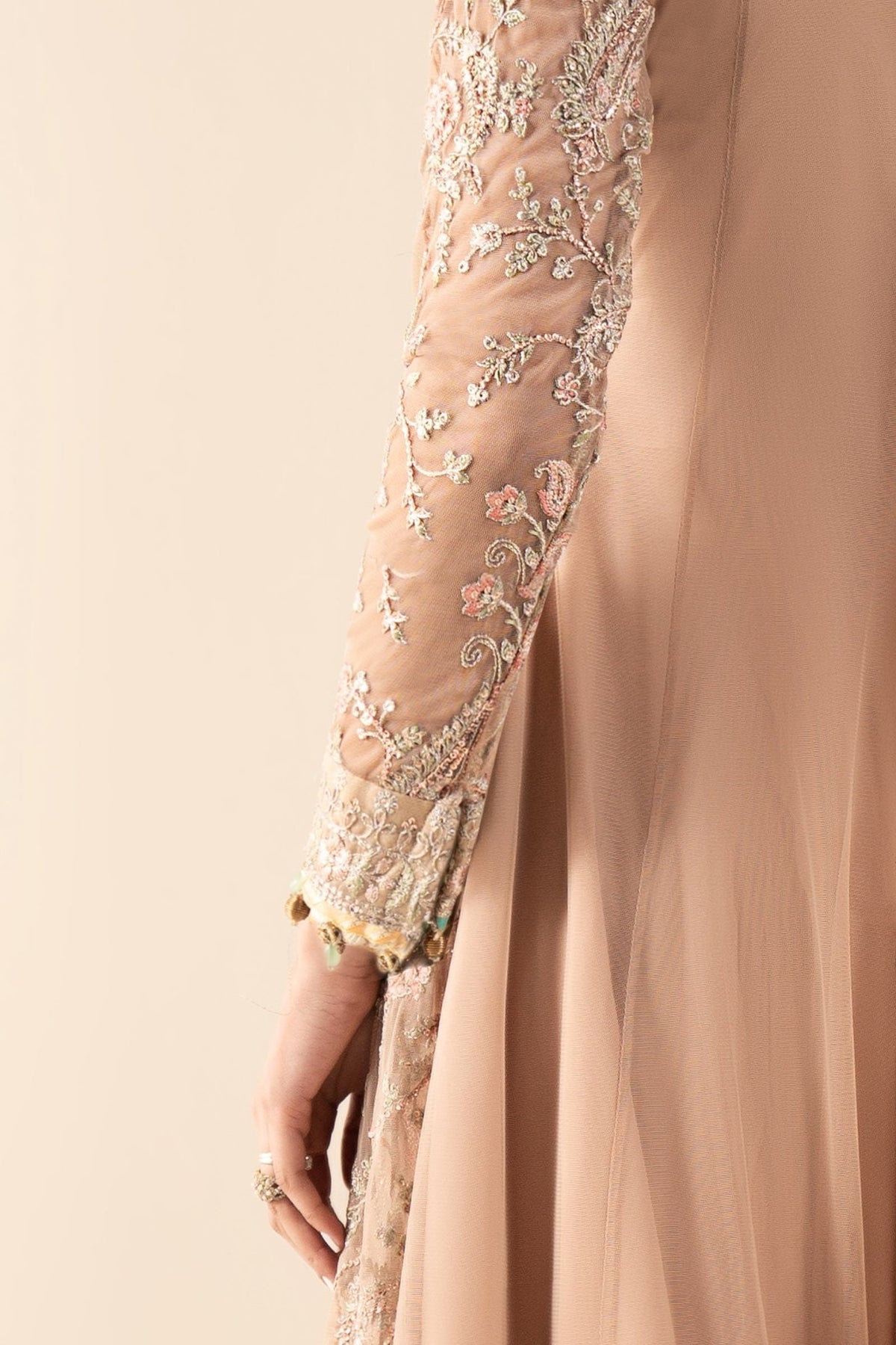 Maria B | RTW | 3 Piece Embroidered Net Suit-Brand:Maria B-Type:Luxury Formals-Beige - House of Maryam- Buy in UK, USA