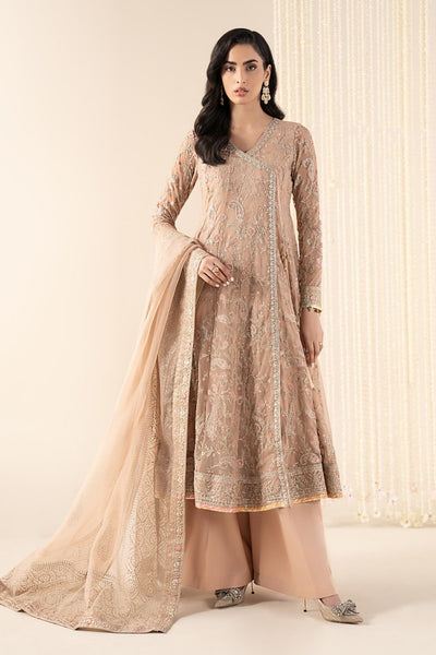 Maria B | RTW | 3 Piece Embroidered Net Suit-Brand:Maria B-Type:Luxury Formals-Beige - House of Maryam- Buy in UK, USA