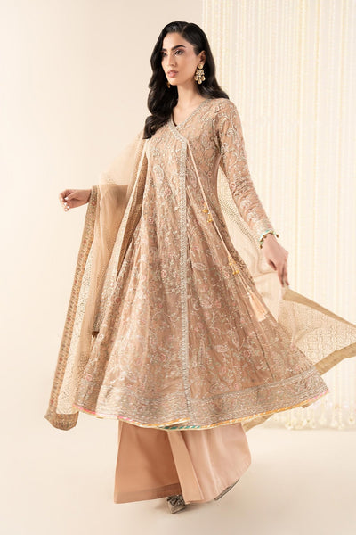 Maria B | RTW | 3 Piece Embroidered Net Suit-Brand:Maria B-Type:Luxury Formals-Beige - House of Maryam- Buy in UK, USA