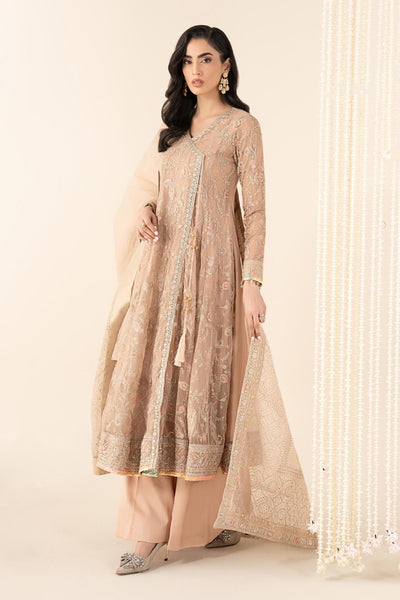 Maria B | RTW | 3 Piece Embroidered Net Suit-Brand:Maria B-Type:Luxury Formals-Beige - House of Maryam- Buy in UK, USA