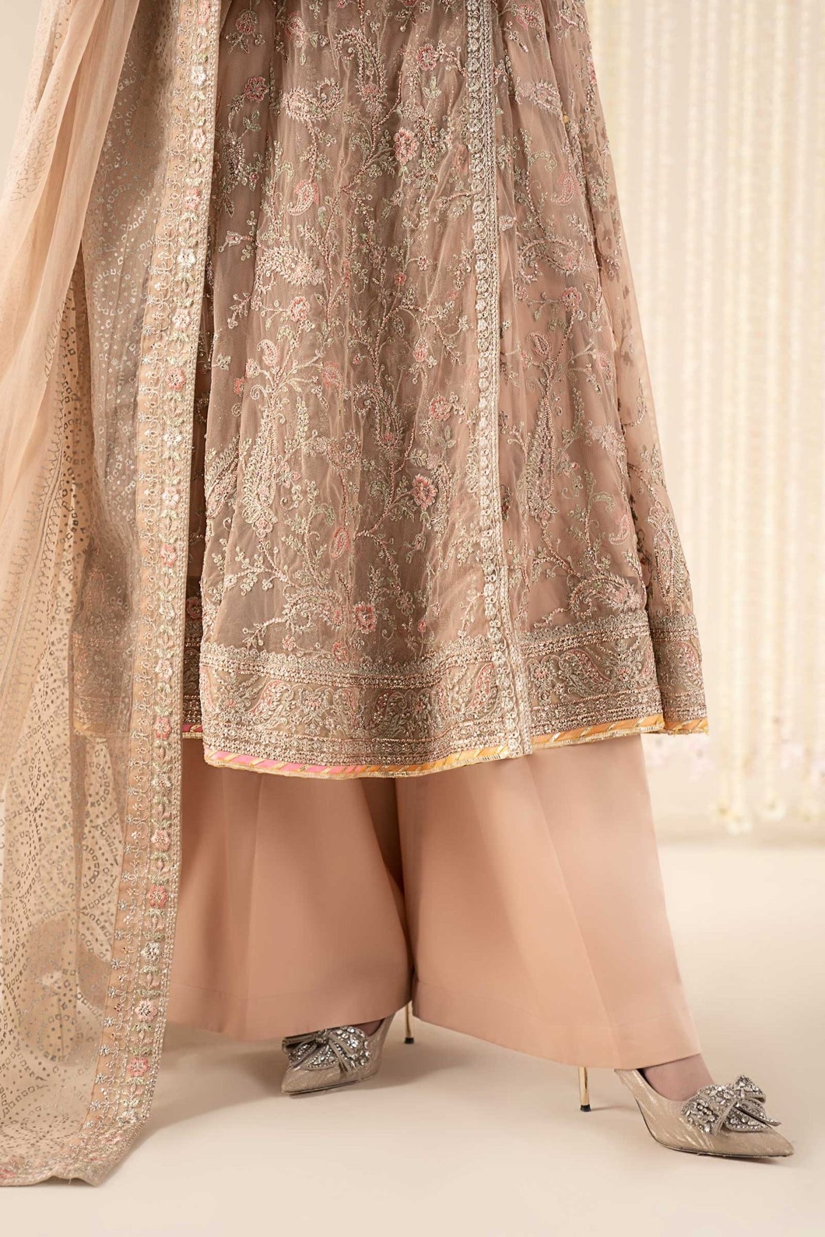 Maria B | RTW | 3 Piece Embroidered Net Suit-Brand:Maria B-Type:Luxury Formals-Beige - House of Maryam- Buy in UK, USA