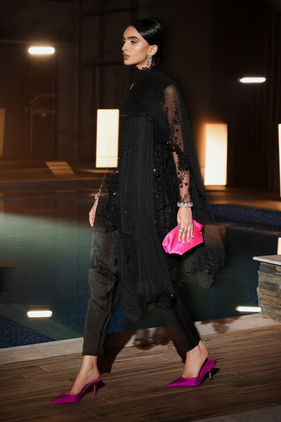 Maria B | RTW | 3 Piece Embroidered Net Suit-Brand:Maria B-Type:Luxury Formals-Black - House of Maryam- Buy in UK, USA
