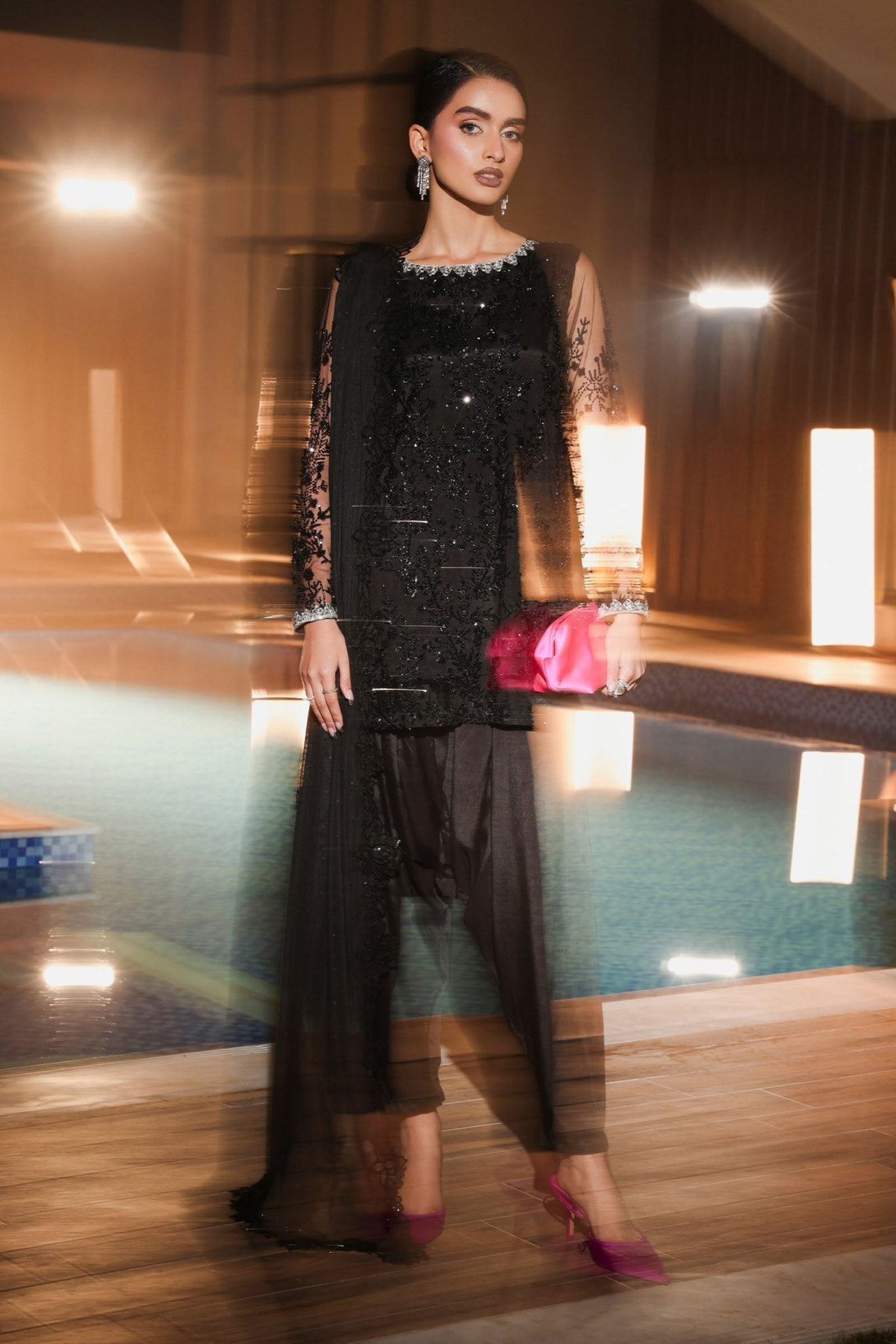Maria B | RTW | 3 Piece Embroidered Net Suit-Brand:Maria B-Type:Luxury Formals-Black - House of Maryam- Buy in UK, USA