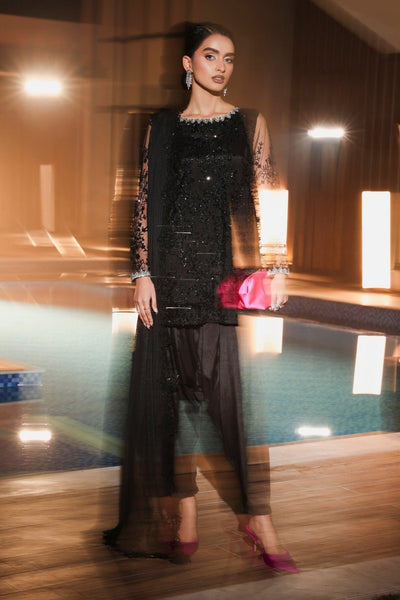 Maria B | RTW | 3 Piece Embroidered Net Suit-Brand:Maria B-Type:Luxury Formals-Black - House of Maryam- Buy in UK, USA