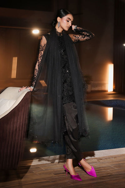 Maria B | RTW | 3 Piece Embroidered Net Suit-Brand:Maria B-Type:Luxury Formals-Black - House of Maryam- Buy in UK, USA