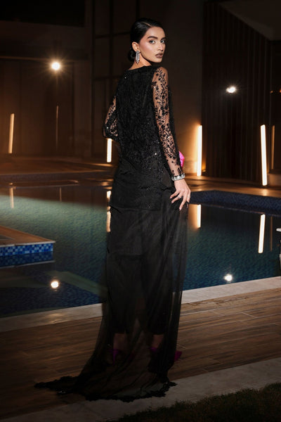 Maria B | RTW | 3 Piece Embroidered Net Suit-Brand:Maria B-Type:Luxury Formals-Black - House of Maryam- Buy in UK, USA