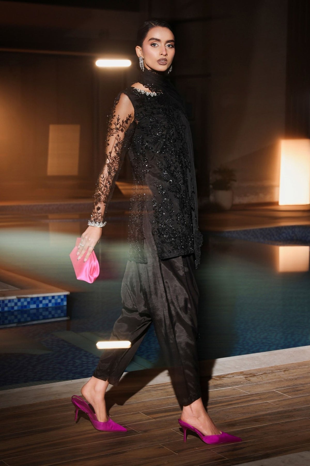 Maria B | RTW | 3 Piece Embroidered Net Suit-Brand:Maria B-Type:Luxury Formals-Black - House of Maryam- Buy in UK, USA