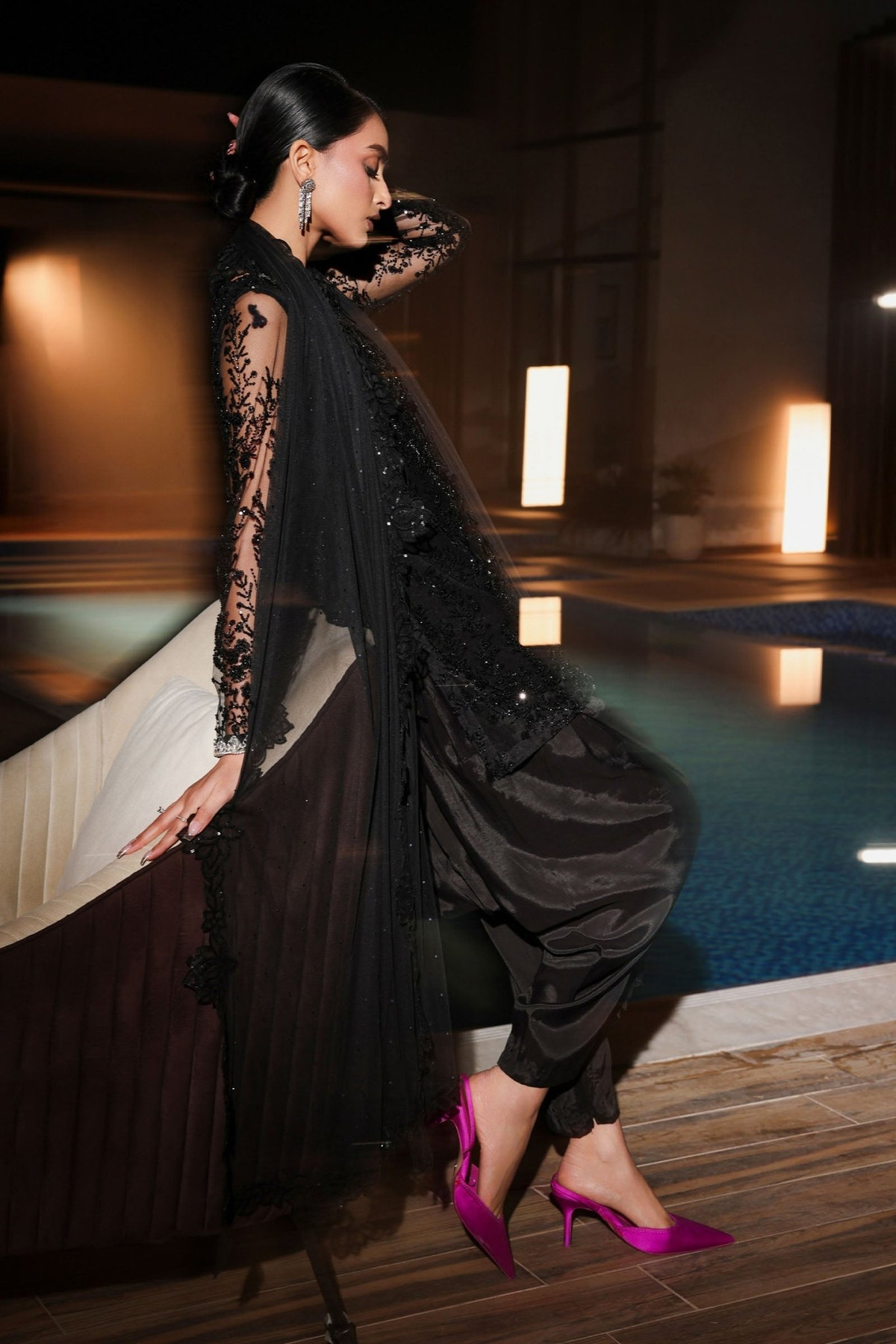 Maria B | RTW | 3 Piece Embroidered Net Suit-Brand:Maria B-Type:Luxury Formals-Black - House of Maryam- Buy in UK, USA