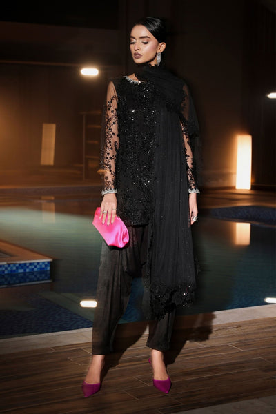 Maria B | RTW | 3 Piece Embroidered Net Suit-Brand:Maria B-Type:Luxury Formals-Black - House of Maryam- Buy in UK, USA