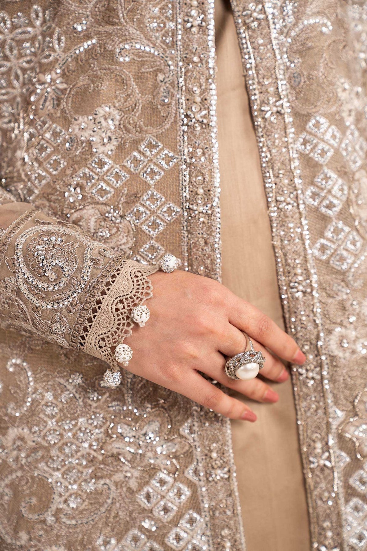 Maria B | RTW | 3 Piece Embroidered Net Suit-Brand:Maria B-Type:Luxury Formals-Brown - House of Maryam- Buy in UK, USA