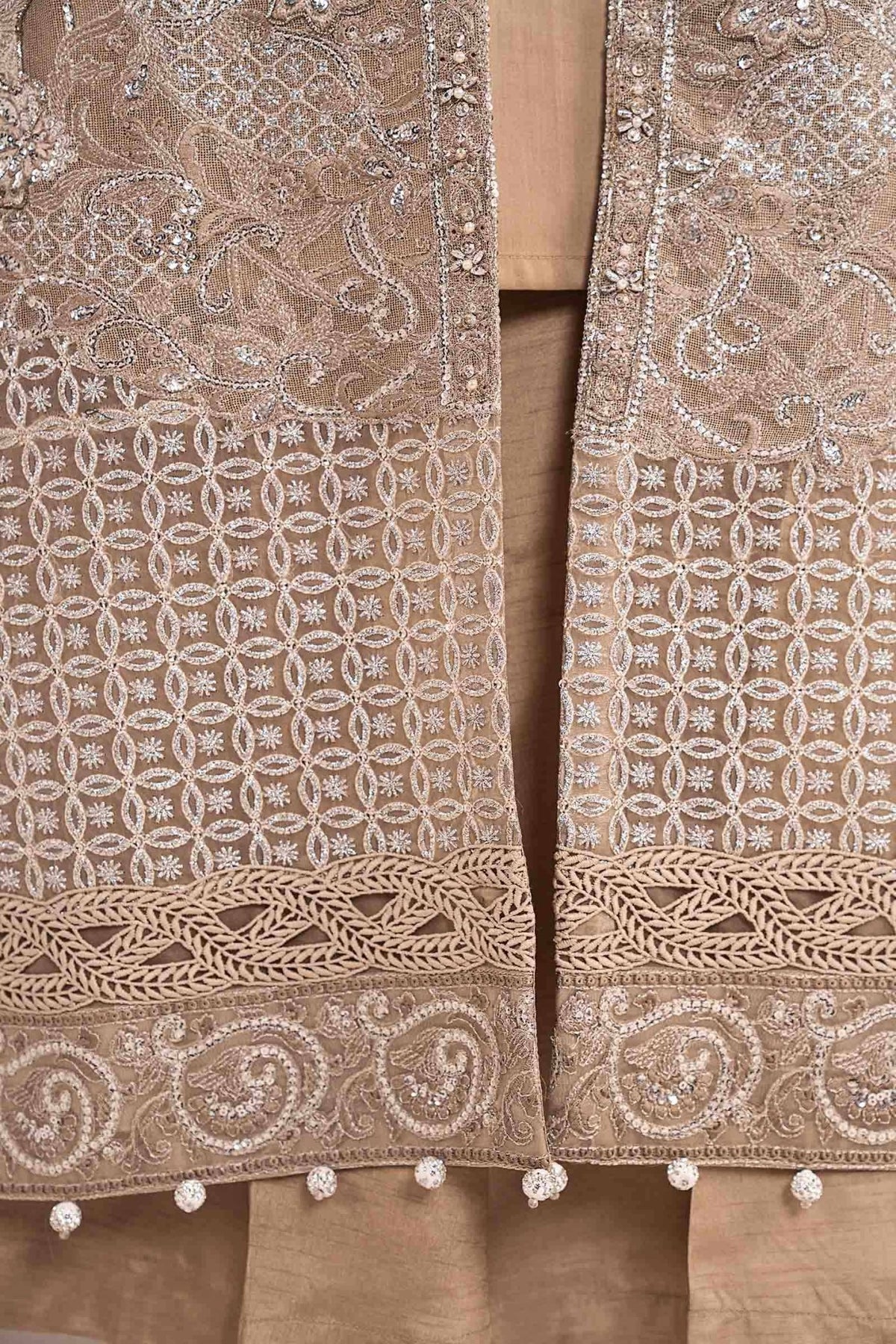Maria B | RTW | 3 Piece Embroidered Net Suit-Brand:Maria B-Type:Luxury Formals-Brown - House of Maryam- Buy in UK, USA