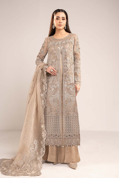 Maria B | RTW | 3 Piece Embroidered Net Suit-Brand:Maria B-Type:Luxury Formals-Brown - House of Maryam- Buy in UK, USA