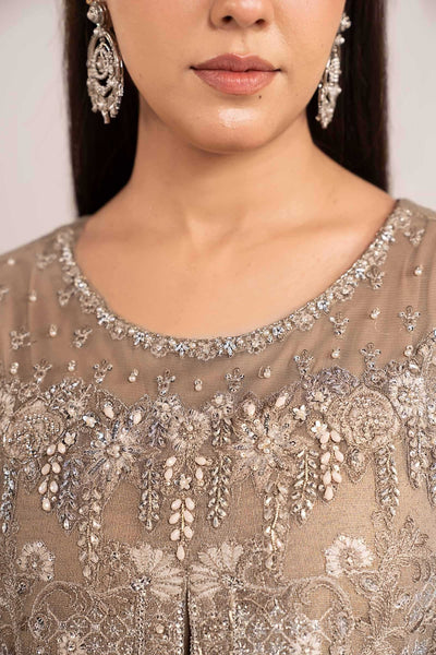 Maria B | RTW | 3 Piece Embroidered Net Suit-Brand:Maria B-Type:Luxury Formals-Brown - House of Maryam- Buy in UK, USA