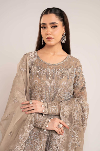 Maria B | RTW | 3 Piece Embroidered Net Suit-Brand:Maria B-Type:Luxury Formals-Brown - House of Maryam- Buy in UK, USA