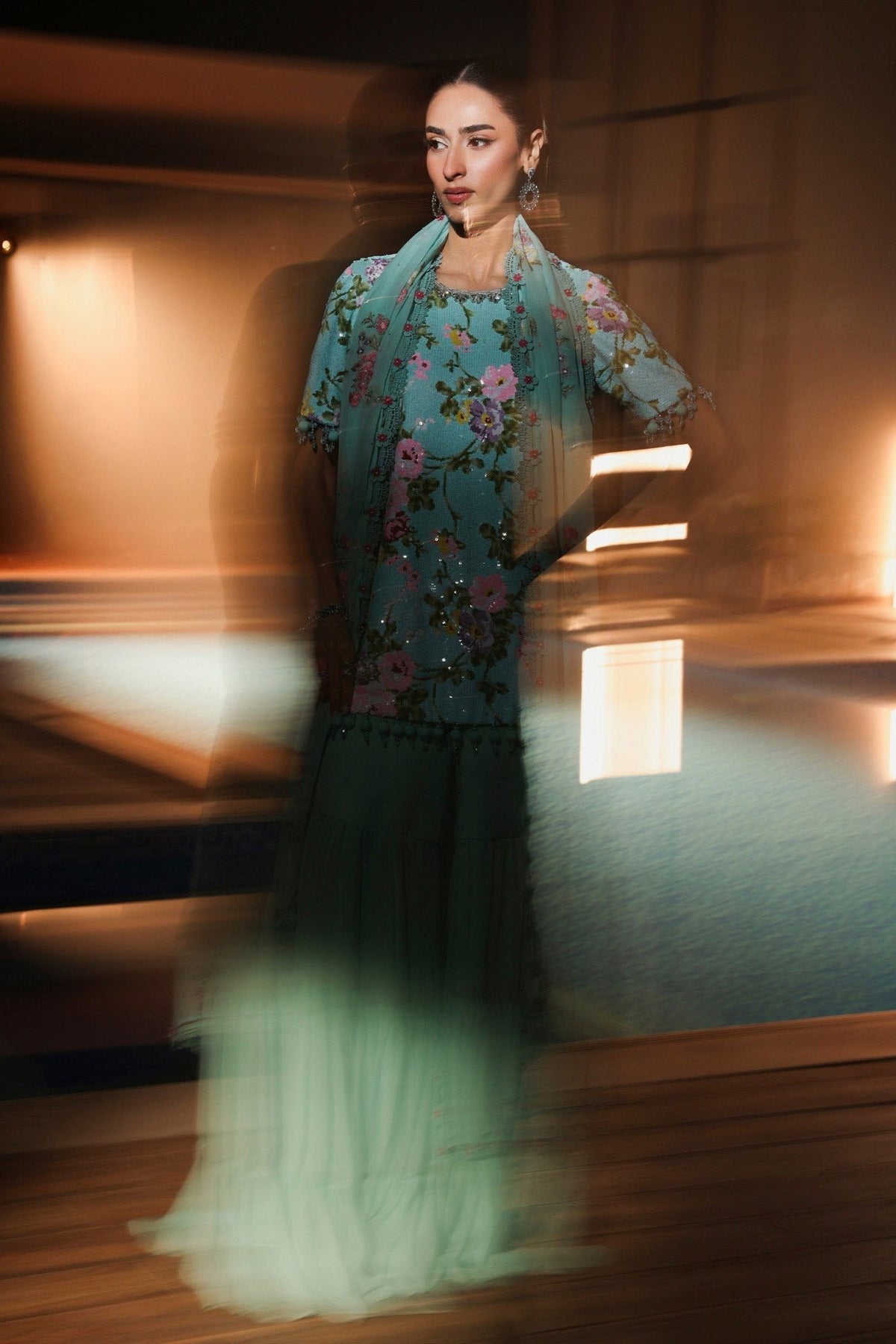 Maria B | RTW | 3 Piece Embroidered Net Suit-Brand:Maria B-Type:Luxury Formals-Ferozi - House of Maryam- Buy in UK, USA
